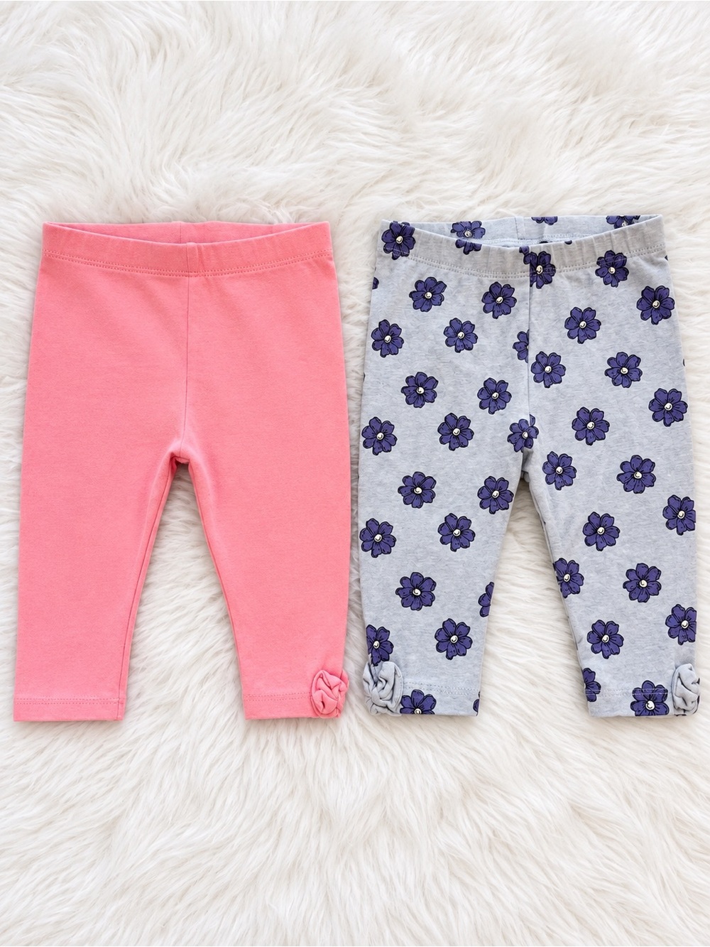 Pink and Blue Floral Cotton Leggings - Pack of 2